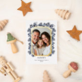 Modern achthoekig frame en takjes folie feestdagenkaart