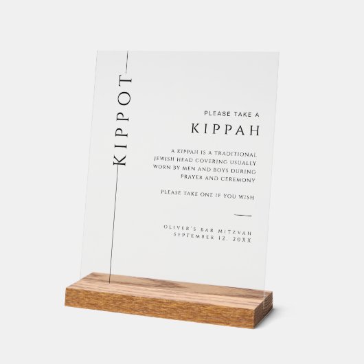 Modern Acryl Bar Mitzvah Kippah Teken Bord (Hoek)