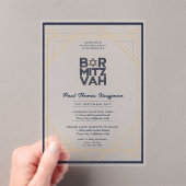 Modern Acryl BAR MITZVAH Navy Gold Modern Clear Acryl Uitnodigingen (Insitu (Draagbaar))