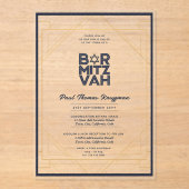 Modern Acryl BAR MITZVAH Navy Gold Modern Clear Acryl Uitnodigingen (Voorkant)