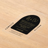 Modern Acryl Vet Zwart Goud Minimalistische bruilo Uitnodigingen (Laagn)