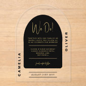 Modern Acryl Vet Zwart Goud Minimalistische bruilo Uitnodigingen (Voorkant)