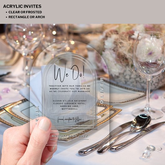 Modern Acryl Zilver Vet Grijs Minimalistische Huwe Acryl Uitnodigingen