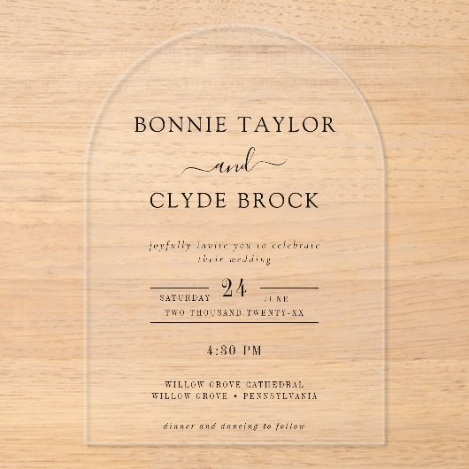 Modern Acrylic Arch Wedding Invitation Suite Acryl Uitnodigingen (Voorkant)