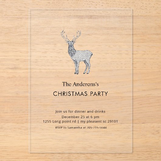 Modern Acrylic Reindeer Christmas Party Acryl Uitnodigingen (Voorkant)