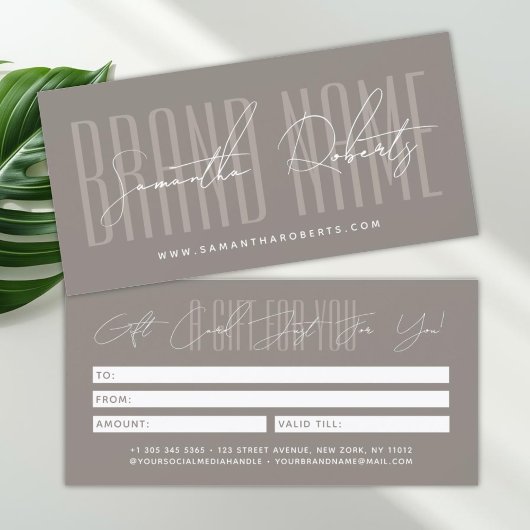Modern add brand name script typography gift card