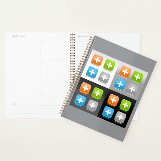 Modern Addition Math Symbol Shiny Glassy Icons Planner (Display)