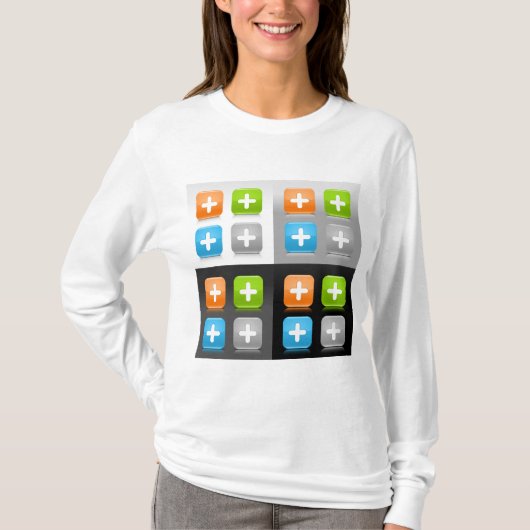 Modern Addition Math Symbol Shiny Glassy Icons T-shirt (Voorkant)