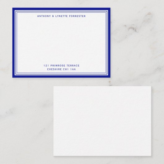 Modern Admiral Blue Border Name & Address Notitiekaartje (Voorkant / Achterkant)