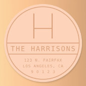 Modern adres & monogram | Perzik Ronde Sticker