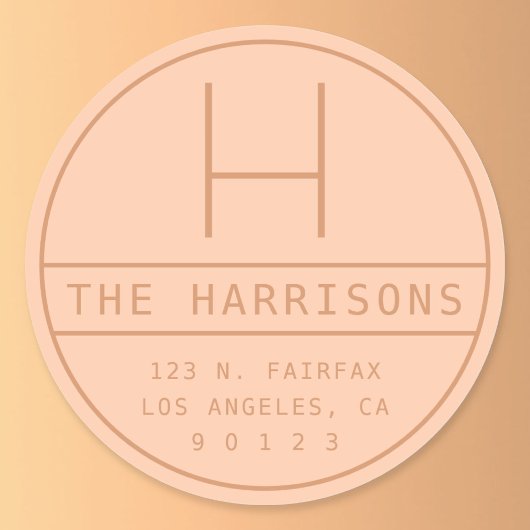 Modern adres & monogram | Perzik Ronde Sticker