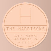 Modern adres & monogram | Perzik Ronde Sticker