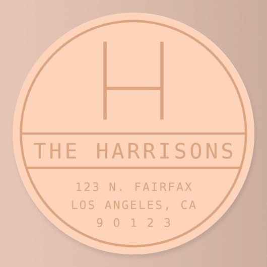 Modern adres & monogram | Perzik Ronde Sticker