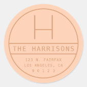 Modern adres & monogram | Perzik Ronde Sticker (Voorkant)