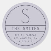 Modern adres & monogram | Wazige paarse lavendel Ronde Sticker (Voorkant)