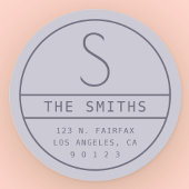 Modern adres & monogram | Wazige paarse lavendel Ronde Sticker