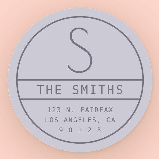 Modern adres & monogram | Wazige paarse lavendel Ronde Sticker