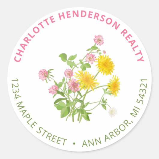 Modern adres voor retournering van wilde bloemen ronde sticker (Voorkant)
