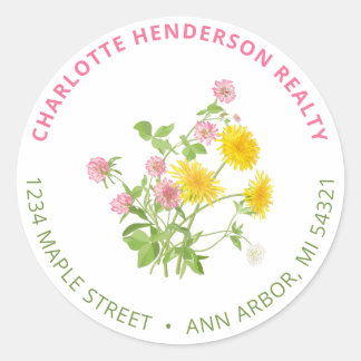 Modern adres voor retournering van wilde bloemen ronde sticker