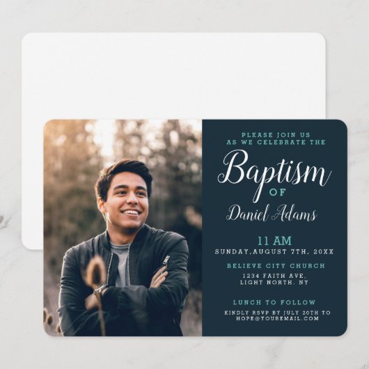 Modern Adult Baptism Photo Invitation Kaart (Voorkant / Achterkant)