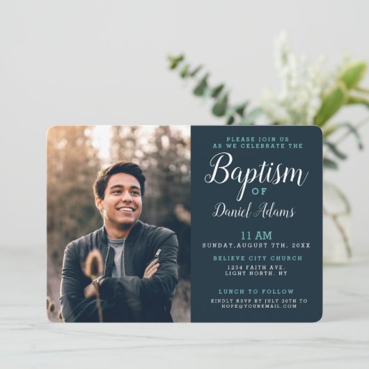 Modern Adult Baptism Photo Invitation Kaart (Staand voorkant)
