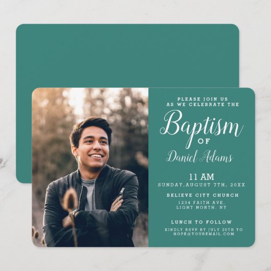 Modern Adult Baptism Photo Invitation Kaart (Voorkant / Achterkant)