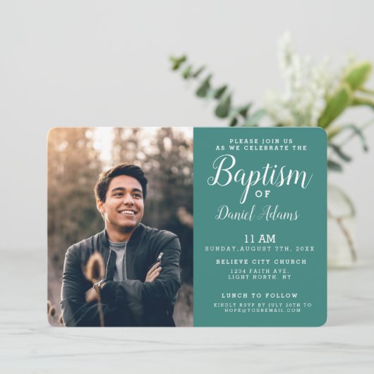 Modern Adult Baptism Photo Invitation Kaart (Staand voorkant)