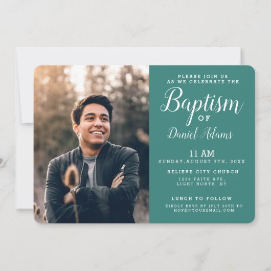 Modern Adult Baptism Photo Invitation Kaart (Voorkant)