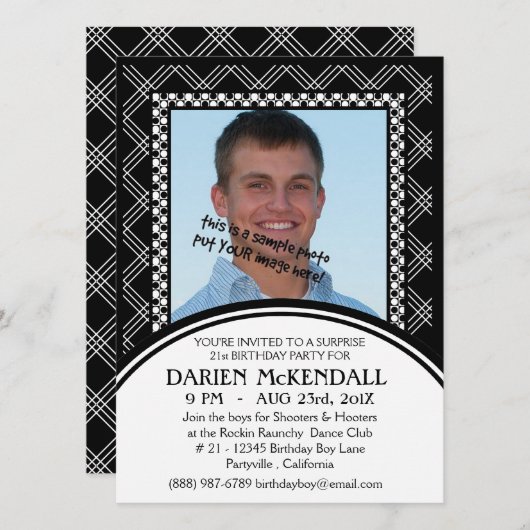 Modern Adult Birthday Party Black and White Kaart (Voorkant / Achterkant)