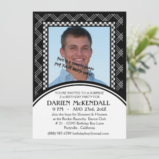 Modern Adult Birthday Party Black and White Kaart (Staand voorkant)