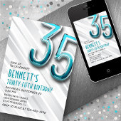 Modern Adult Blauwgroen 35e Verjaardagsuitnodiging Kaart