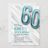 Modern Adult Blauwgroen 60e Verjaardagsuitnodiging Kaart (Voorkant)