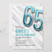 Modern Adult Blauwgroen 65e Verjaardagsuitnodiging Kaart (Voorkant)