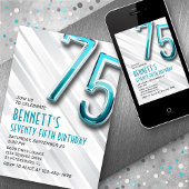 Modern Adult Blauwgroen 75e verjaardagsuitnodiging Kaart