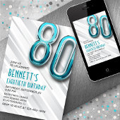 Modern Adult Blauwgroen 80e Verjaardag Uitnodiging