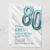 Modern Adult Blauwgroen 80e Verjaardag Uitnodiging (Voorkant)