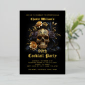 Modern Adult Halloween Party Zwart Goud Schedel Ro Folie Uitnodiging (Staand Voorkant)