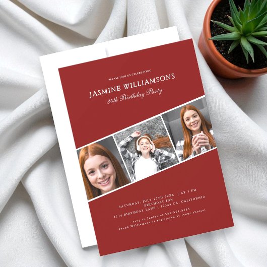  Modern  adult photo collage  birthday party Kaart