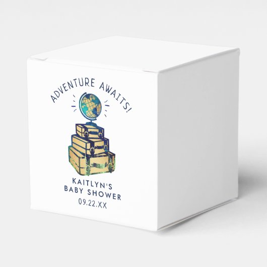 Modern Adventure Wereldbol Baby shower Bedankdoosjes (Voorkant Zijde)