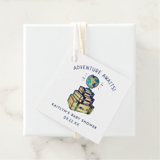 Modern Adventure Wereldbol Baby shower Bedankjes Labels (In situ)