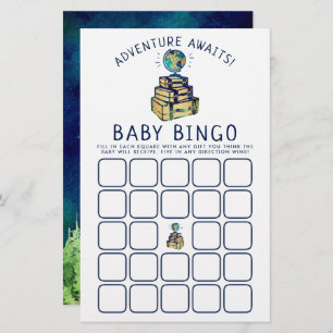 Modern Adventure Wereldbol Baby shower Bingo