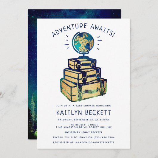 Modern Adventure Wereldbol Baby shower Kaart (Voorkant / Achterkant)