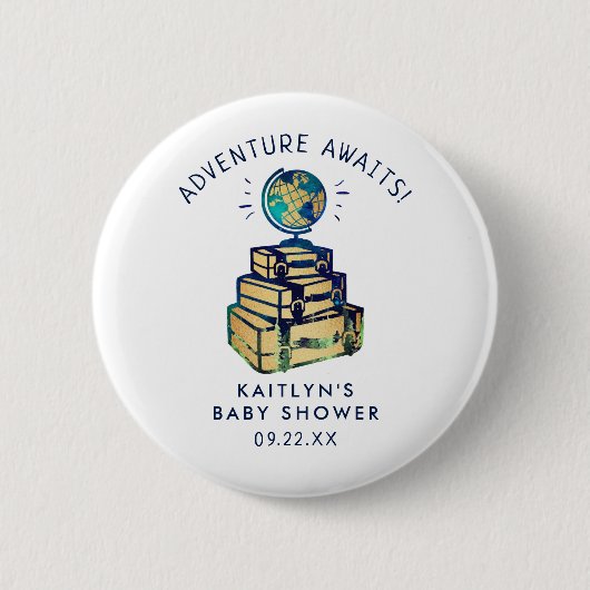 Modern Adventure Wereldbol Baby shower Ronde Button 5,7 Cm (Voorkant)