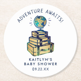 Modern Adventure Wereldbol Baby shower Ronde Kartonnen Onderzetter
