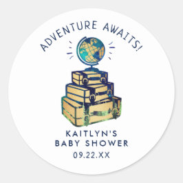 Modern Adventure Wereldbol Baby shower Ronde Sticker