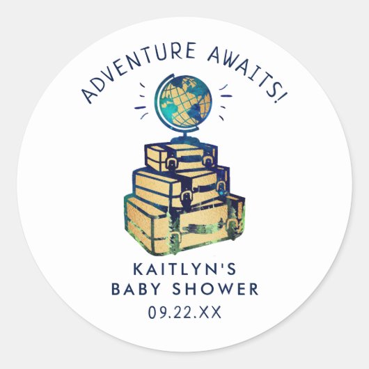 Modern Adventure Wereldbol Baby shower Ronde Sticker (Voorkant)