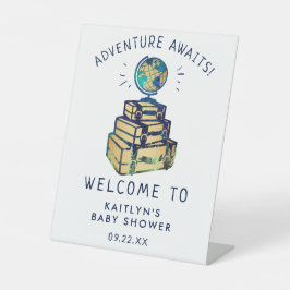 Modern Adventure Wereldbol Baby shower Welkom Reclamebord Met Voetstuk