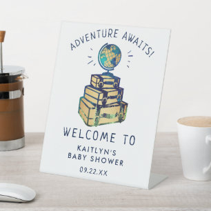 Modern Adventure Wereldbol Baby shower Welkom Reclamebord Met Voetstuk