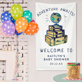 Modern Adventure Wereldbol Baby shower Welkom Spandoek