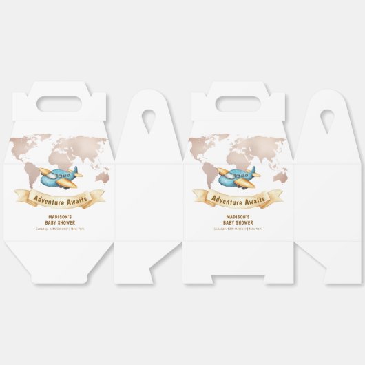 Modern Adventure World Map Airplane Baby Shower  Bedankdoosjes (Ongevouwen)